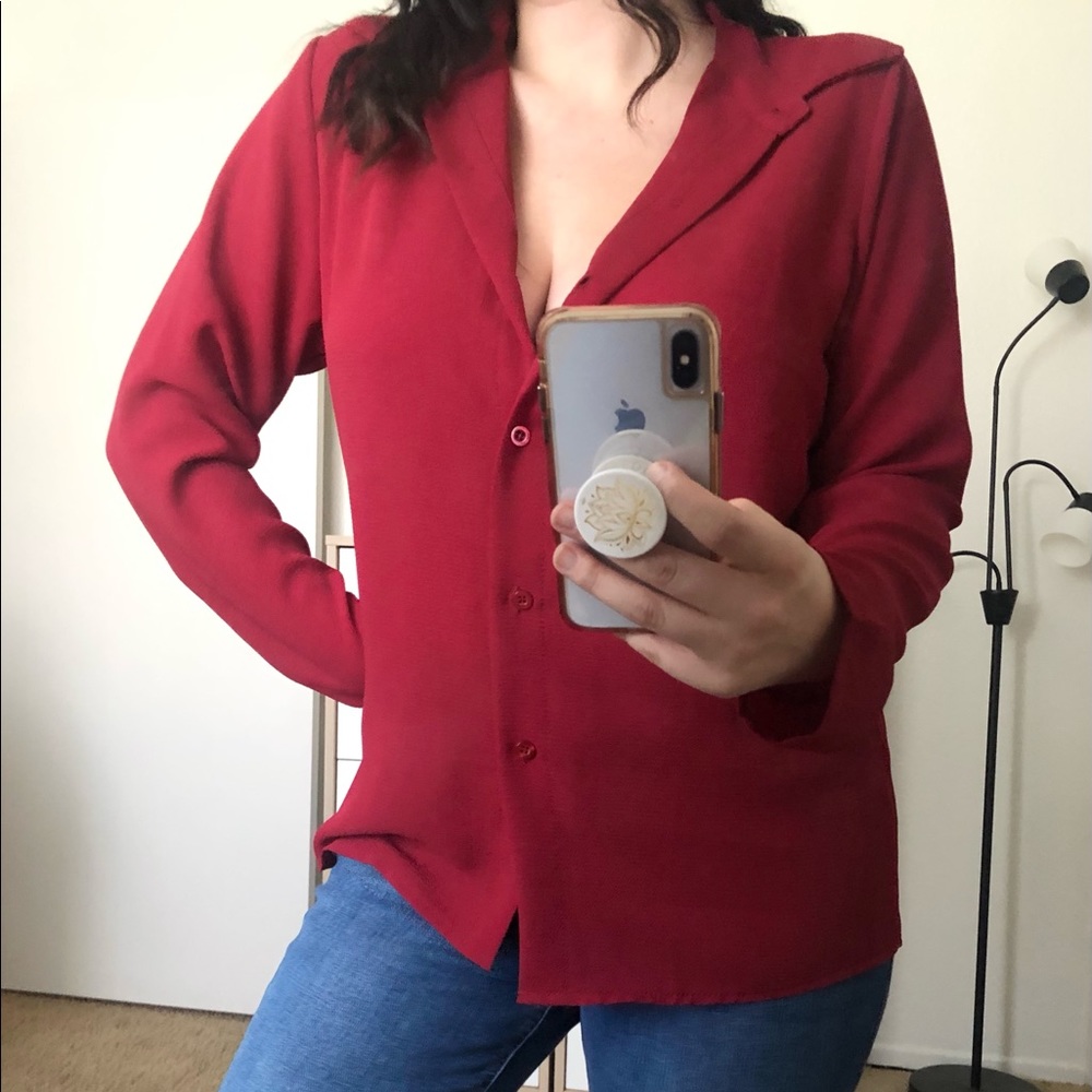 Boohoo Red Long Sleeve Button up Top
